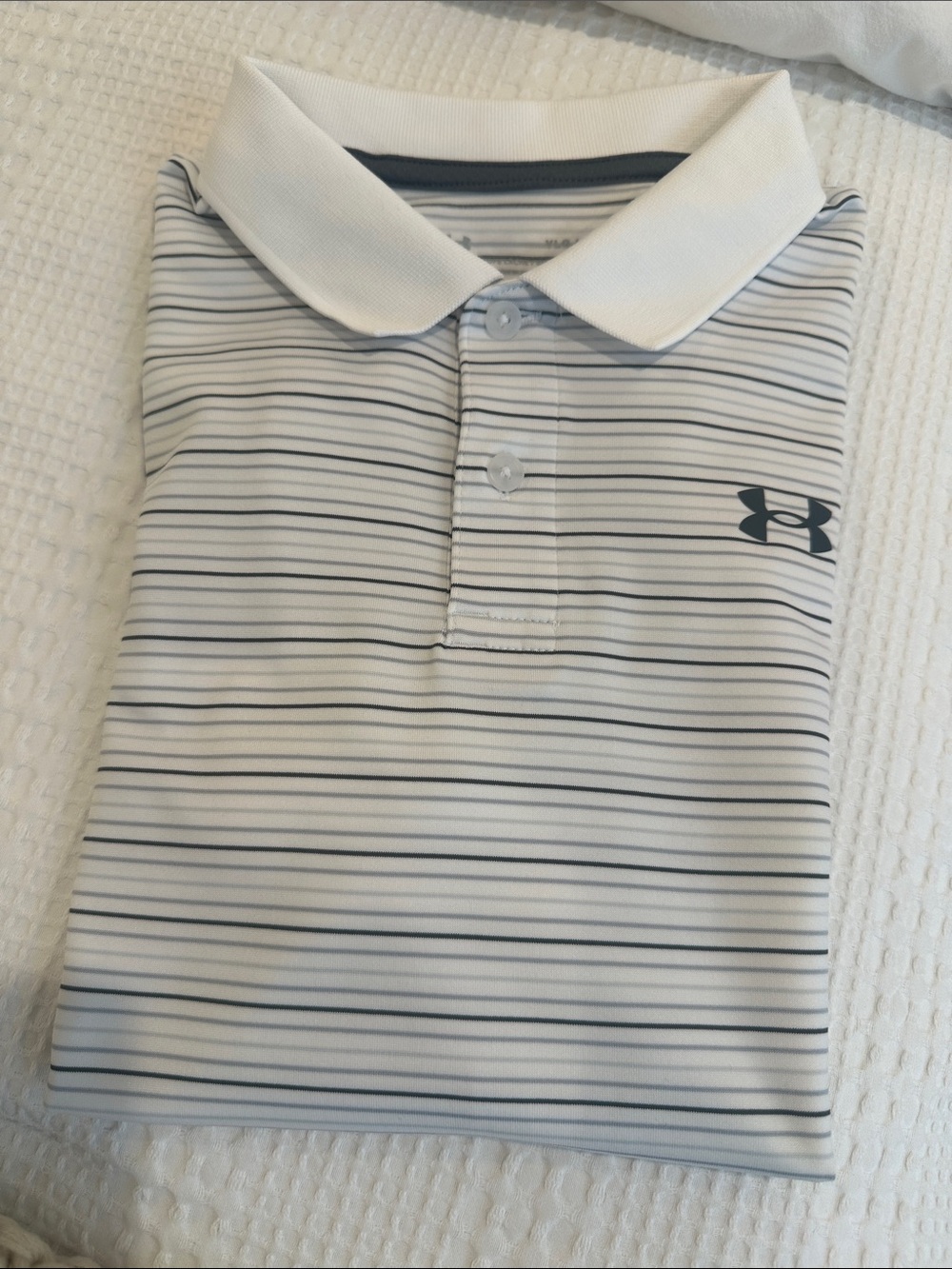 Under Armour Men’s White Polo with Black Stripes